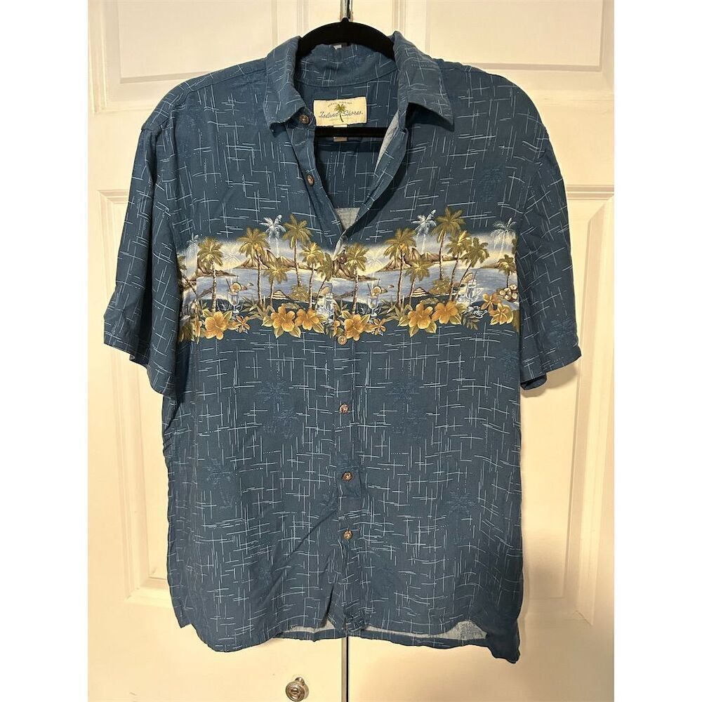 Island Shores Men's Blue Floral Hawaiian Shirt Size M Short Sleeve